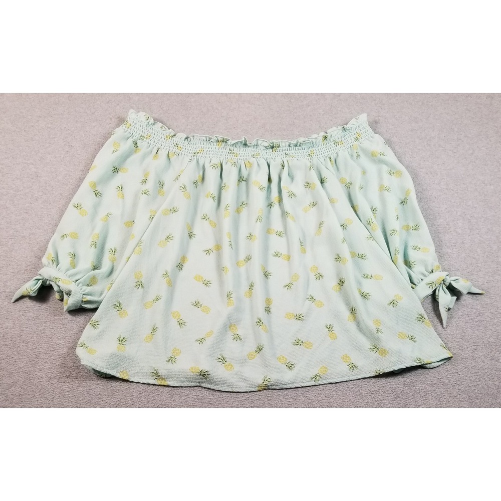 Charming Charlie Blouse Womens 2X Plus Green Yellow Pineapple Off the Shoulder